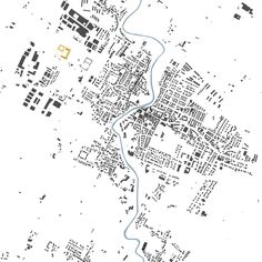 an old map shows the location of several buildings and streets in this area, including two rivers