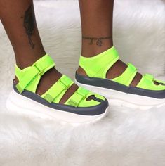 Lime Green And Grey Sandals Platform Comfy Lime Green Sandals, Grey Sandals, Green Sandals, Sandals Platform, Brand Shoes, Gray Green, Shoes Women, No Brand, Platform Sandals