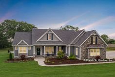 this is an artist's rendering of a house in the country style with stone and shingles