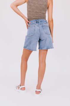 Rock your style with the Never Be Me Shorts! These stretchy, high waist Bermuda mom shorts are versatile and comfortable. Never settle for anything less than the best in these must-have bottoms. Details Stretchy High waist Bermuda mom shorts Sizing Approximate measurements: SIZE LENGTH/INSEAM WAIST Small 16/6.5" 28" Medium 17/7" 32" Large 17/7" 34" XLarge 18/7.5" 36" Fabric has some stretchModel is 5’8 wearing small Material 87% Cotton 12% PolyesterHand wash coldHang to dry Summer Jeans With Built-in Shorts, Spring Day Out Jean Shorts, Denim Bermuda Shorts With Built-in Shorts, Summer Cutoff Bermuda Shorts With Built-in Shorts, Relaxed Fit High Waist Jean Shorts For Summer, Trendy Shorts With Built-in Shorts, Relaxed Fit High-waisted Jean Shorts For Day Out, High Waist Relaxed Fit Jean Shorts For Summer, Spring Denim Bermuda Shorts