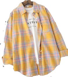 Yellow Cotton Top With Casual Collar, Trendy Casual Collar Shirt For Fall, Casual Multicolor Shirt For Fall, Multicolor Casual Fall Shirt, Casual Multicolor Fall Shirt, Multicolor Casual Collar Shirt For Spring, Multicolor Tops With Casual Collar For Fall, Plaid Top With Casual Collar For Spring, Spring Plaid Top With Casual Collar