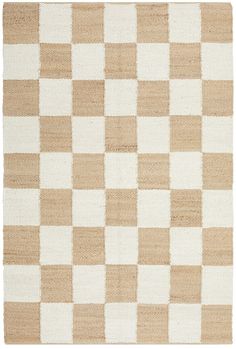 a beige and white checkered rug on a white background