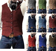 Aidase Men's Casual Suit Vest Steampunk Style Wedding Best Man Waistco – aidase-shop Groom Waistcoat, Mens Tweed Vest, Casual Suit Vest, Wedding Best Man, Gentleman Mode, Men Waistcoat, Mens Vest Fashion, Mens Casual Suits, Tweed Waistcoat