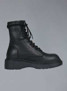 The perfect boot doesn't exi... The Hagen Boot is a combat lace-up boot with a supple leather upper and a solid rubber sole. Features include elongated laces for a wrap-around at the top and a rounded toebox. Sole measures .5" at the front to 1.5" at the heel. Click Here for a printable size chart (make sure you print at Actual Size to ensure accuracy) For any questions about sizing please reach out to our team ~ help@unifclothing.com All shoes are in US Womens sizing. For "men's" size conversio Unif Boots, Platform Boots, Shoes Black, Shoe Sale, Shoe Shop, Lace Up Boots, New Shoes, Me Too Shoes, Black Shoes