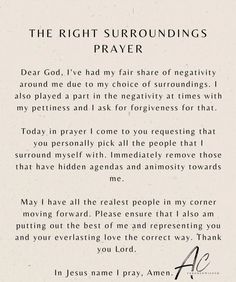 the right surroundings prayer card