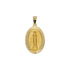 Gold Hollow Oval with Polished Border Miraculous Medal Mary Immaculate, Gold Border, Pray For Us, Miraculous Medal, 14kt Gold, Jewelry Box, Pendant, Gold