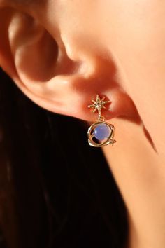 14K Gold Moonstone Star Earrings – Cutethingscommin Jewelry Wishlist, Saving Grace, Earring Ideas, Blue Moonstone, Waterproof Jewelry, Moonstone Earrings, Silver Pin, Pretty Clothes, Sparkle And Shine