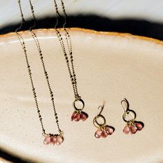 Strawberry Quartz Circle Necklace – Santore Company Sweet Necklace, Mala Bracelet, Brass Necklace, Strawberry Quartz, Circle Necklace, Metal Earrings, Metal Bracelets, Circle Earrings, Brass Earrings