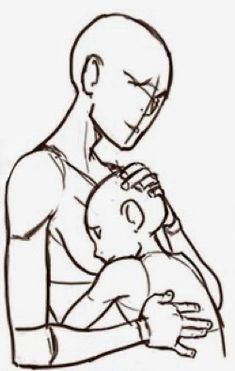 a drawing of a man holding a baby in his arms with the caption that reads,