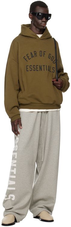 Cotton-blend fleece hoodie. · Rubberized logo patch at hood · Logo printed at front · Rib knit hem and cuffs · Seam pockets · Dropped shoulders Supplier color: Olive Streetwear Fleece Sweats With Ribbed Collar, Urban Hoodie With Ribbed Collar For Fall, Fleece Sweats With Ribbed Collar For Streetwear, Streetwear Fleece Sweater With Ribbed Cuffs, Cozy Streetwear Sweatshirt With Pockets, Cozy Crew Hoodie For Streetwear, Winter Fleece Hoodie With Ribbed Collar, Streetwear Hoodie Sweatshirt With Ribbed Collar, Urban Hoodie With Long Sleeves And Ribbed Collar