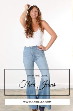 Update your fall wardrobe with these cool flare pants! Super high-rise bell bottom jeans for women with a raw hemline bottom allowing you to cut the hem for the perfect length. #kariella #pantspattern #pantsdesign #pantsoutfit #pantsforwomen #jeansoutfit #jeansstyle #summerjeansoutfit  #jeans #flarejeans #bellbottomjeans Diy Jogger Pants, Cool Pants Outfit, Diy Pants, Bohemian Boutique, Bottom Jeans, Boho Pants, Cute Tank Tops, Trendy Boho, Kinds Of Clothes