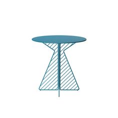 a blue table with a wire design on the top and bottom, against a white background