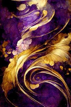 an artistic painting with gold and purple colors on the bottom half of its image,