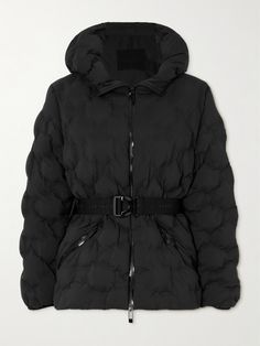 Moncler's 'Adonis' jacket offers the warmth of puffy styles, while offering a distinct texture with its honeycomb-like quilting throughout. It's made from durable, lightweight ripstop in a slightly loose shape and has a waist-cinching, elasticated belt featuring the logo. The generous hood offers protection and the down filling ensures insulation. Adonis Belt, Moncler Jacket Women, Apres Ski Style, Luxury Outerwear, Moncler Women, Women Belt, Moncler Jacket, Black Down, Puffy Jacket