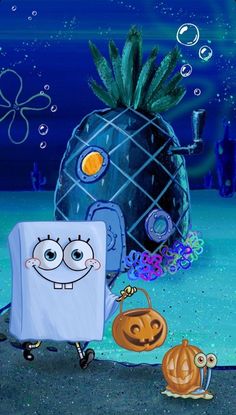 an image of spongebob and pumpkins under the sea