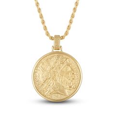 This mystical men's amulet necklace features a depiction of the ancient mythological figure, Zeus. Fashioned in 14K gold-plated sterling silver, the 24-inch rope chain secures in place with a lobster clasp. The signature "E" is stamped on the clasp to identify each piece as part of the 1933 by Esquire men's collection. Gold Credit Card, Jared The Galleria Of Jewelry, Amulet Necklace, Necklace Chain Lengths, Gold Plated Necklace, Men's Rings, Rope Chain, Gold Plated Sterling Silver, Men's Collection