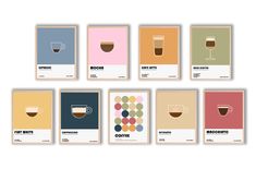 six posters with different types of coffee on them