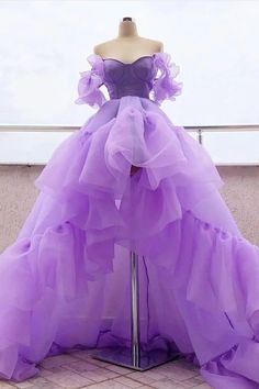 FYD143,Lavender Tulle Short Sleeve High Low Homecoming Dress, Prom Dress on Storenvy Asymmetrical Prom Dress, High Low Prom Dress, Purple Tulle, Purple Evening Dress, Dress Quinceanera, Formal Dresses Graduation, Gorgeous Prom Dresses, High Low Prom Dresses, Purple Prom Dress