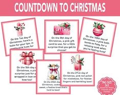 the christmas gift guide for children is shown in red and white with pink trimmings