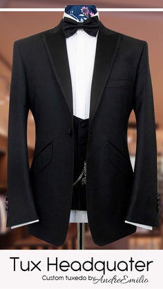 "Elevate your formal style with this classic Black Tuxedo with Bow Tie. This sophisticated ensemble features a sleek black color, perfect for any black-tie event or formal occasion. The addition of a bow tie adds a touch of elegance and timeless charm. The high-quality fabric ensures a comfortable fit and a sharp appearance that will make you feel confident and stylish. Make a lasting impression at your next event with this must-have tuxedo. Get yours today!" #blacktuxedo #tuxedo #usa Tuxedo With Bow Tie, Classic Black Tuxedo, Black Tuxedo, Black Tie Event, Tuxedos, Formal Style, Feel Confident, Black Tie, Formal Occasion