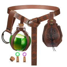 PRICES MAY VARY. -Enhance your Renaissance costume with our Belt Pouch Black/Brown, Retro Belt + leather Strap Keyring + Coin Purse + Witch Magic Cork Potion Bottle Set. This set features a durable leather belt, an adjustable belt pouch, and two 150ml glass potion bottle/vials, perfect for Festival Medieval Dress Up，Steampunk Style，Pirate & Assassin play, LARP Ren Faire, Halloween or cosplay parties. -Stand out in the dark and add a touch of magic to your outfit with the Glass Potion Bottle, tha Medieval Festival, Magic Bottles, Pouch Purse, Medieval Dress, Steampunk Clothing, Potion Bottle, Fantasy Costumes, Belt Pouch, Steampunk Fashion