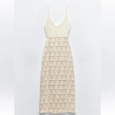 New With Tag Zara S/S 2024 Collection Midi Dress With V-Neckline And Spaghetti Straps. Tonal Crochet Trim At Hem. Sand 0858/026 Composition: Outer Shell Main Fabric 81% Cotton 18% Polyester 1% Elastane Secondary Fabric 98% Cotton 2% Elastane Details 100% Cotton Clothing Care Guide: Machine Wash Max. 30c/86f Delicate Cycle Do Not Use Bleach / Whitener Iron Maximum 110c/230f Do Not Dry Clean Do Not Tumble Dry Dry On A Flat Surface Elegant V-neck Crochet Dress For Summer, Beige Spaghetti Strap Midi Dress With Ruffles, Beige V-neck Crochet Dress For Vacation, Summer V-neck Lace Crochet Dress, V-neck Lace Crochet Dress For Summer, Beige V-neck Crochet Dress For Party, Chic Fitted Crochet Dress With Spaghetti Straps, Chic Crochet Spaghetti Straps Fitted Dress, Chic Crochet Lace Dress With Spaghetti Straps