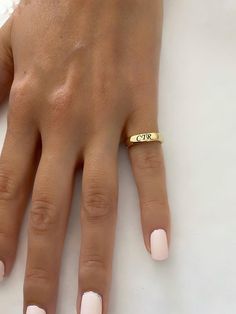 "Pinky ring, Engraved ring, Initial Ring, Personalized Ring, Stacking Ring The ring made of Best quality 18k Gold Plate Engraved letter/s, word, name in any language (The engraving in the pictured is in Hebrew) Choose your size , and your word / name - in any language let me know in the \"note to seller\" during checkout what you want. The product will arrive to you packed in gift box and padded envelope to maintain the product Our jewelry are water resistant and comes with 1 year warranty Thank Everyday Jewelry Stack, Silver Signet Ring Women, Engraved Rings Personalized, Pinky Rings For Women, Ring Initial, Pinky Signet Ring, Summer Rings, Engraved Ring, Tiny Rings