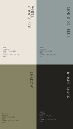 four different color palettes with the same font and numbers on each one, including two colors