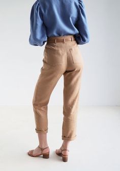 High Waisted Linen Pants CHICAGO, Tapered Linen Pants, Linen Pants for Woman, Linen Pants Folded at the Bottom, Vintage Inspired Pants - Etsy Loosely Fitted Linen Pants For Workwear, Relaxed Fit Linen Bottoms For Fall, Linen High-waisted Pants With Welt Pockets, High-waisted Linen Pants With Pockets, Chic Linen Pants With Belt Loops, Brown Linen Tapered Leg Bottoms, Brown Linen Tapered Leg Pants, Chic Cotton Bottoms In Flax Color, High Waist Linen Pants With Relaxed Fit