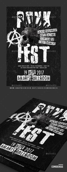 an image of a concert poster with the words punk fest on it and some type of lettering