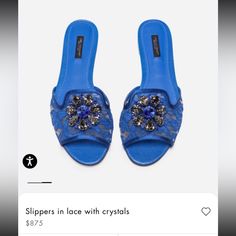 Brand New. Stylish. Never Worn. Elegant Flat Party Slippers, Blue Flat Heel Sandals For Formal Occasions, Spring Embellished Blue Sandals, Blue Embellished Sandals For Spring, Blue Formal Sandals With Flat Heel, Spring Blue Embellished Sandals, Elegant Blue Flat Heel Sandals, Formal Blue Sandals With Flat Heel, Elegant Blue Flat Sandals