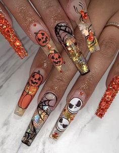 Disney Halloween Nails Design, Ongles Halloween, Halloween Acrylic, Halloween Press On Nails