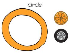 an orange circle with the word circle next to it and three other objects around it