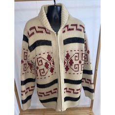 Pendleton Zip Up Sweater Cowichan Style Knit Jacket 1970’s Tandem Pole Wool. Please Note The Zipper Pull Is Missing. I Added A Clothes Pin To Make It Easier To Zip And Unzip Zip Up Sweater, Knit Jacket, Tandem, Clothes Pins, 1970s, Zip Ups, Men Sweater, Man Shop, Zipper