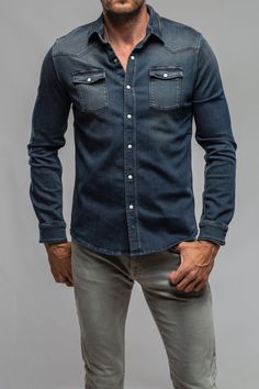 Denim Shirt Styling, Western Inspiration, Shirt Styling, Brogues Men, Felt Cowboy Hats, Denim Outfits, Leather Outerwear, Cap Fashion, Create Shirts