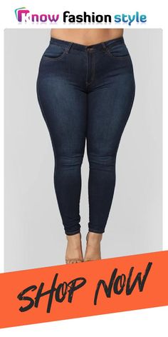 Dark Blue Fashion Plus Size Skinny Denim Trousers Dark Blue Fashion, Strap Pants, Collar Cardigan, Fashion Plus Size, Turndown Collar, Denim Trousers, Fashion Pattern, Straight Pants, Cotton Style