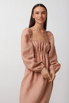 "MARGOT is a true definition of effortless chic long sleeve linen dress.  DETAILS - Square neckline - Long sleeve - Midi length - Oeko-Tex certified 100% local washed midweight linen - Cut and sewn to order just for you in our studio COLOR - Camel, you can also choose other colors above - Fabric samples are available here https://www.etsy.com/listing/586569696/linen-fabric-samples SIZING & FIT - Fit true to size - Model is 5'9.5\" / 177cm and wearing a size XS CARE FOR LINEN - Machine wash up to 30ºC/86ºF gentle cycle - Lay flat to dry or tumble dry low - Warm iron if needed - Do not bleach SIZE GUIDE Size conversion guide Size XS (US 0-2, IT 36-38, UK 4-6, Japan 3-5, France 32-34) Size S (US 4-6, IT 40-42, UK 8-10, Japan 7-9, France 36-38) Size M (US 8-10, IT 44-46, UK 12-14, Japan 11-13, Chic Long Sleeve Square Neck Dress For Spring, Spring Linen Dress With Square Neck, Spring Square Neck Linen Mini Dress, Spring Linen Mini Dress With Square Neck, Chic Linen Dress With Gathered Sleeves, Chic Linen Dress With Square Neck For Brunch, Chic Linen Dress For Fall Daywear, Solid Linen Long Sleeve Dress For Spring, Long Sleeve Linen Dress For Spring