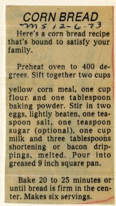 an old recipe for corn bread