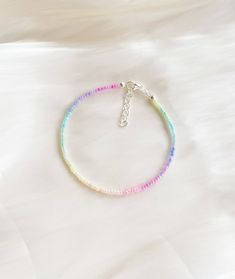 Pastel Ombre Bracelet / Anklet With Iridescent Seed Beads Silver Plated, Sterling Silver, or Gold Filled Clasp and Extension Chain - Etsy Adjustable Multicolor Beaded Sterling Silver Bracelets, Adjustable Multicolor Sterling Silver Beaded Bracelets, Dainty Colorful Beads Anklets As A Gift, Dainty Anklets With Colorful Beads As Gift, Dainty Colorful Beaded Anklets As Gift, Adjustable Sterling Silver Beaded Bracelets With Colorful Beads, Delicate Adjustable Summer Bracelets, Delicate Adjustable Bracelets For Summer, Delicate Adjustable Bracelet For Summer