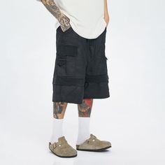 F2CE Spliced Big Pocket Waxed Shorts, premium urban and streetwear designers apparel on PROJECTISR.com, F2CE Oversized Shorts, Unique Clothing Style, Big Pocket, Lined Jeans, Faded Jeans, Style Shorts, Cargo Style, Avant Garde Fashion, Japanese Street Fashion