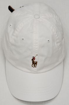 Nwt Polo Ralph Lauren White Pony Adjustable Hat - Unique Style Casual Flat Brim Baseball Cap For Golf, Casual Dad Hat With Curved Brim For Golf, Classic Adjustable Baseball Cap For Golf, Classic Adjustable Golf Baseball Cap, Casual Golf Cap, Classic Beach Baseball Cap With Curved Brim, Classic Curved Brim Baseball Cap For Beach, One Size Fits Most Curved Brim Hat For Golf, Casual White Wide-brim Baseball Cap