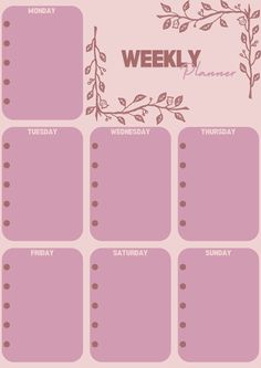 a pink weekly planner with leaves on it