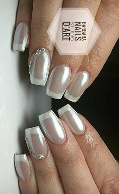 Royal Look With #pearls And #rhinestone #manicure #frenchtips #nails #summernails #frenchnails Bridal Nails French, Nail Art Ideas For Summer, Art Ideas For Summer, Wedding Nail Art Design, Wedding Nails French, Wedding Nails Glitter, French Nail Art, Nails Design With Rhinestones, French Nail