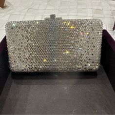 Gorgeous Bag Matches Both Silver And Gold! Great Condition! Can Fit Regular Iphone (Not Max) High-end Silver Formal Bag, Luxury Silver Clutch Bag, Designer Silver Clutch Bag, High-end Silver Evening Bag, Designer Silver Rectangular Clutch, Designer Silver Clutch As A Gift, Silver Bling Evening Bag For Gift, Silver Bag With Rhinestones For Formal Occasions, Silver Bags With Rhinestones For Formal Occasions