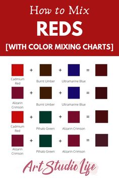 how to mix reds with color mixing chart for art studio life by the artist