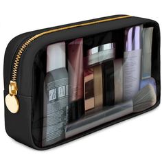 Clear Makeup Bags With Zipper : Size 9.5"x2"x5". The purse pouch with zipper has a single pocket for extra space to fit all your beauty, purse necessities and accessories.  PREMIUM QUALITY: The purse organizer pouches is made of premium nylon material with a luxurious gold zipper pouches.  PATCHES FRIENDLY: The small pouches for purse material allows you to easily apply your favorite patches and fit all your travel-size toiletries.  WATER RESISTANT: The makeup organizer travel is water-stain pro Purse Necessities, Mini Makeup Pouch, Makeup Bag For Purse, Clear Makeup Bag, Small Makeup Pouch, Mini Makeup Bag, Clear Pouch, Small Cosmetic Bag, Clear Cosmetic Bag