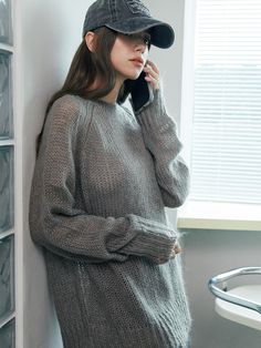 Color : WHITE,MUSTARD,GREY,BROWN,BLACKCountry of Origin : KOREA Casual Gray Knitted Sweater, Gray Soft Knit Casual Sweater, Gray Soft Knit Crew Neck Outerwear, Long Knit Sweater, Long Knit, Color Ivory, Knit Sweater, Knitted Sweaters, Mustard