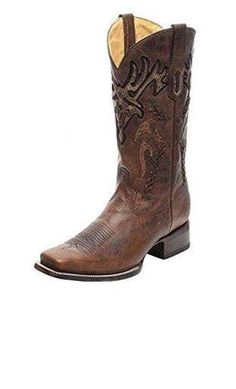 Corral Men's Brown Overlay Woven Square Toe Cowboy Boots - R1416 Rustic Snip Toe Boots For Western-themed Events, Western Style Square Toe Boots For Western-themed Events, Rustic Square Toe Ranch Boots, Rustic Square Toe Boots For Rodeo, Country Style Boots With Square Toe For Western-themed Events, Western Snip Toe Boots For Country Events, Southwestern Snip Toe Boots For Ranch, Southwestern Snip Toe Boots For Western-themed Events, Southwestern Snip Toe Ranch Boots