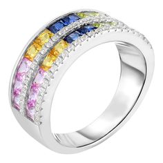 Add a colorful touch to any outfit with this multicolored, lab-created sapphire ring. Comes in a gift box. Add a colorful touch to any outfit with this multicolored, lab-created sapphire ring. Comes in a gift box. Click on this JEWELRY & WATCHES GUIDE to learn about fit, styles, materials and more! Width: 21.5 mm. Size: 7 Metal: rhodium plating over sterling silver Finish: polished Nickel free Packaging: boxed STONE DETAILS Total weight: 2 ct. Shape: princess cut Stone type: lab-created sapphire Jackets Pattern, Silver Lab, Right Hand Rings, Princess Cut, Polished Nickel, Rhodium Plated, Sapphire Ring, Jewelry Watches, Jewelry Rings