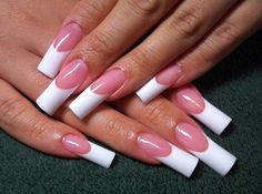 Long French Tip Nails, Long French Nails, Pink French Manicure, Emerald Nails, Opal Nails, Long Square Nails, Manicure Tips, French Nail Designs